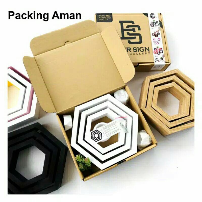 Rak Hexagonal segi enam minimalis/Rak dinding kayu