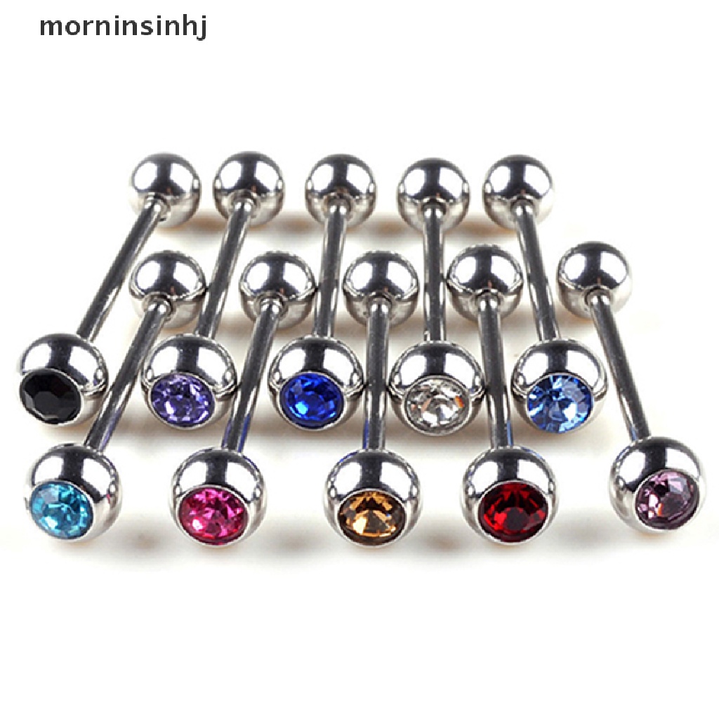 Mornin 10pcs Anting Tindik Lidah Bentuk Barbel Bahan Stainless Steel