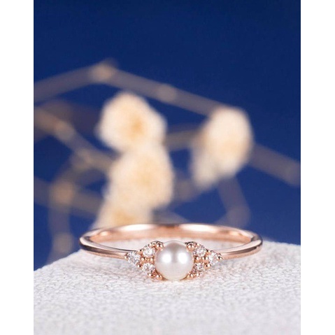 Cincin Bahan Sterling Silver 925 Hias Mutiara Warna Rose Gold Untuk Wanita Jza0119