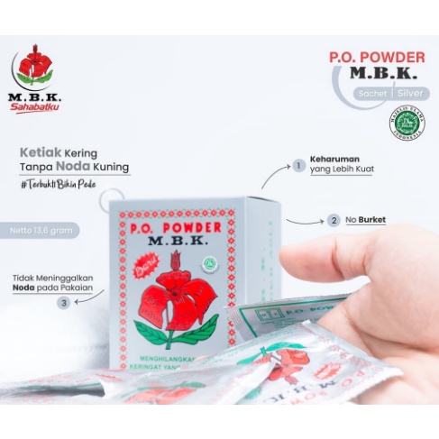 MBK Bedak Powder Putih - Silver - Menghilangkan Bau Keringat - Deodorant Powder - M.B.K - Sachet