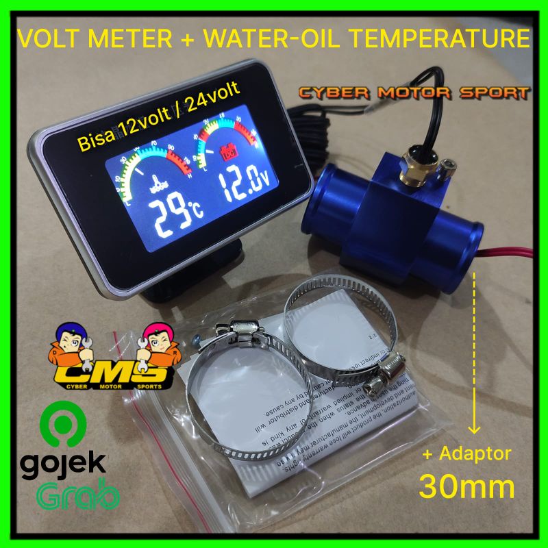 Digital 2in1 Lcd  Temperature volt meter 12v 24v universal Gauge dashboard display. indikator sensor