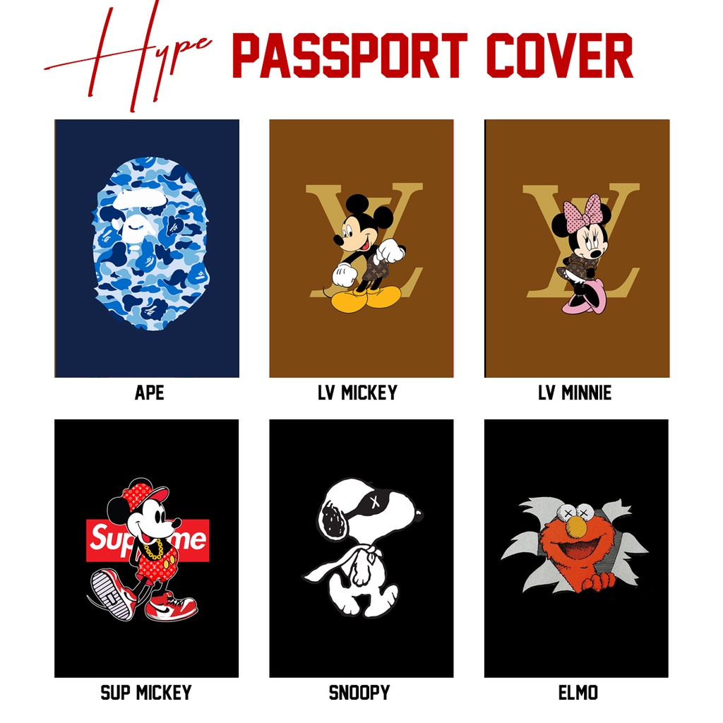 Passport holder sampul paspor bisa kasih nama Custom Gambar bahan leather saffiano sintetis mickey minnie snoopy elmo kaws new yankees travelling