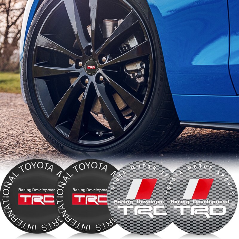 4pcs Stiker Cover Hub Tengah Velg Mobil Toyota TRD 56mm Bahan Aluminum Untuk Corolla Yaris Rav4 Supra Hilux Camry