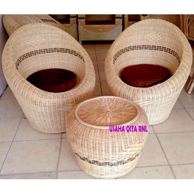 Jual Kursi Teras Gentong Rotan Asli Kursi Tamu Bulat Anyaman Rotan