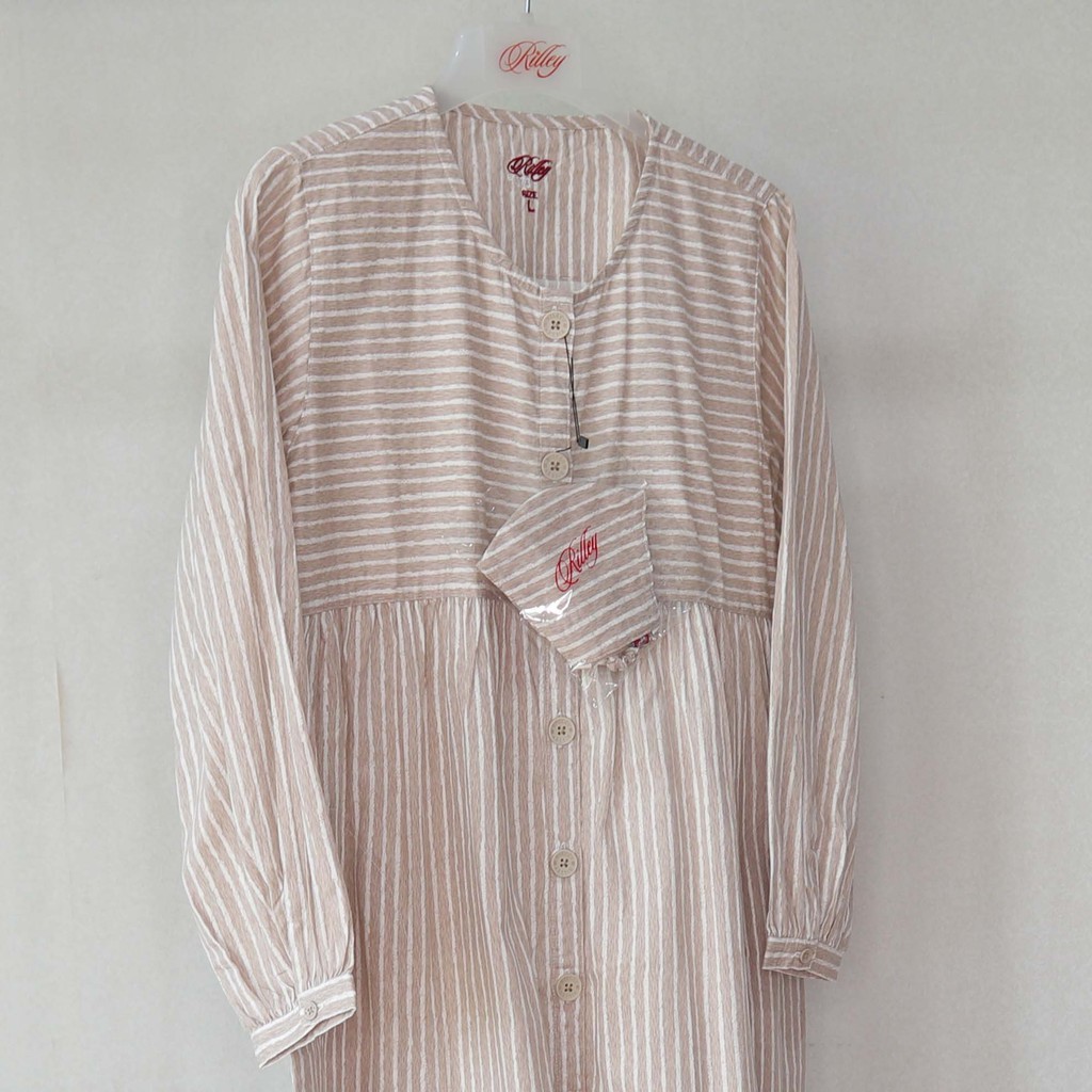 RILLEY - Baju Gamis Katun Dress Garis Wanita Muslim Muslimah Busui Modern Premium Terbaru/64.PALE.32