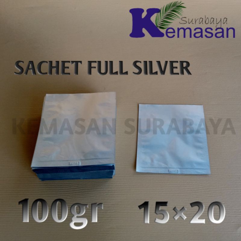 SACHET SILVER ALUMINIUM FOIL100 gr 15x20cm KPACK KEMASAN BUBUK KOPI MASKER BUMBU KPACK