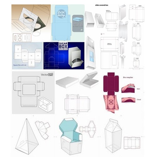 template desain kotak kemasan wadah packaging cetak potong lipat vektor design