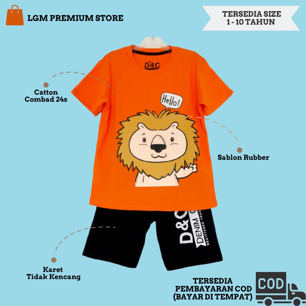 LGM Setelan Kaos Baju Anak Cowok Kartun Series 2-10 Tahun |1-6TH 35RB |7-10 40RB-Hello Lion