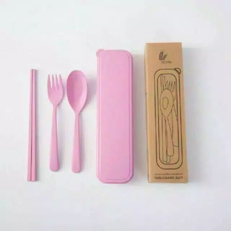 mrcaisen SENDOK GARPU SUMPIT SET KOTAK alami jerami gandum ramah lingkungan tahan panas