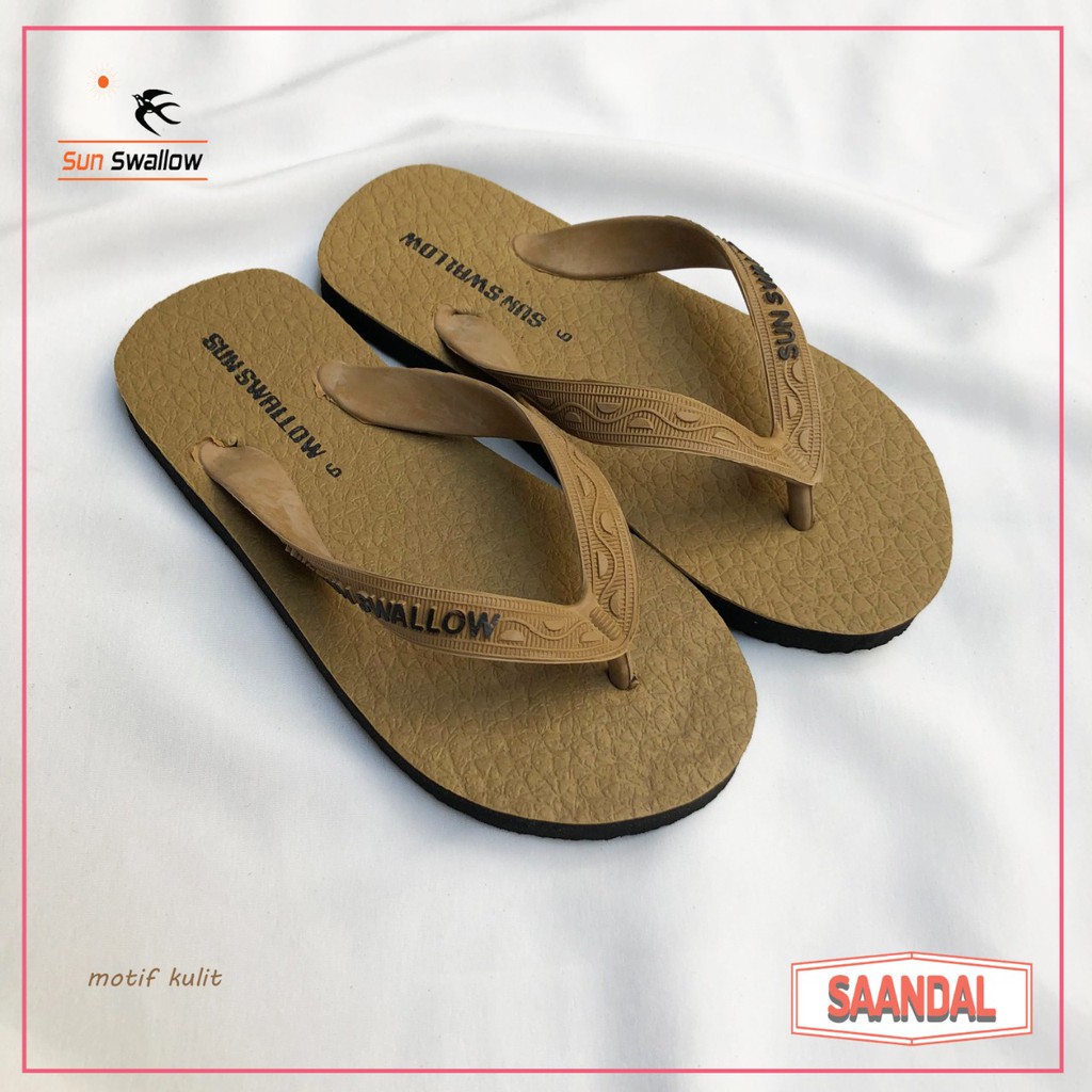 Sandal Jepit Sun Swallow Motif Kulit Bahan Karet Pria Wanita Anak Unisex (BISA SATUAN COD)