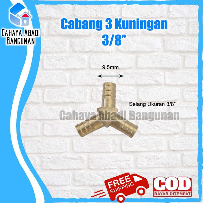 Cabang 3 Kuningan Sambungan Selang 3/8&quot; Inch Y bisa untuk Selang Gas