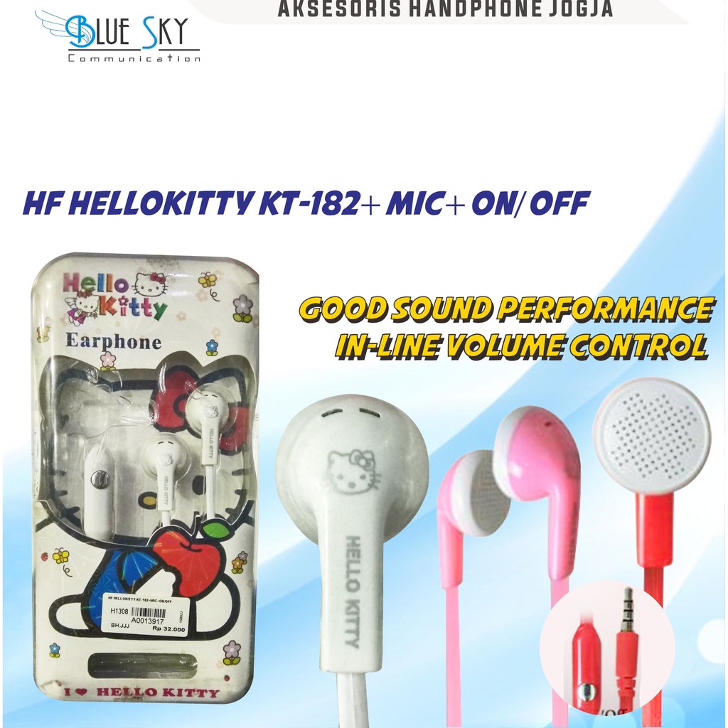 HEADSET EARPHONE HELLOKITTY KT-182 PLUS MIC PLUS ON/OFF