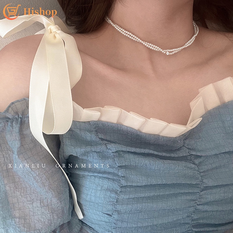 Entangle Pearl Crystal Necklace Korean Elegant Choker Fashion Jewelry Accessories