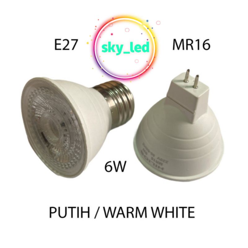 LAMPU HALOGEN SPOTLIGHT LED 6WATT FITTING E27 MR16  6 WATT COB SOROT 6W LAMPU SPOT LIGHT TUSUK 6 W E 27