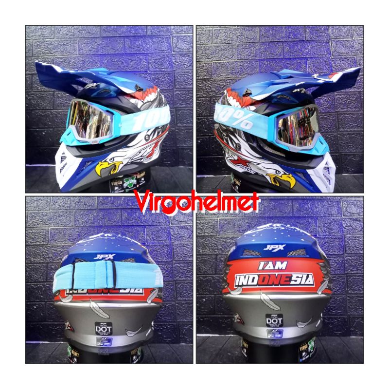HELM JPX FOX1 TYPE X39 PEPSI BLUE DOFF INCLUDE KACAMATA GOOGLE 100% ORI