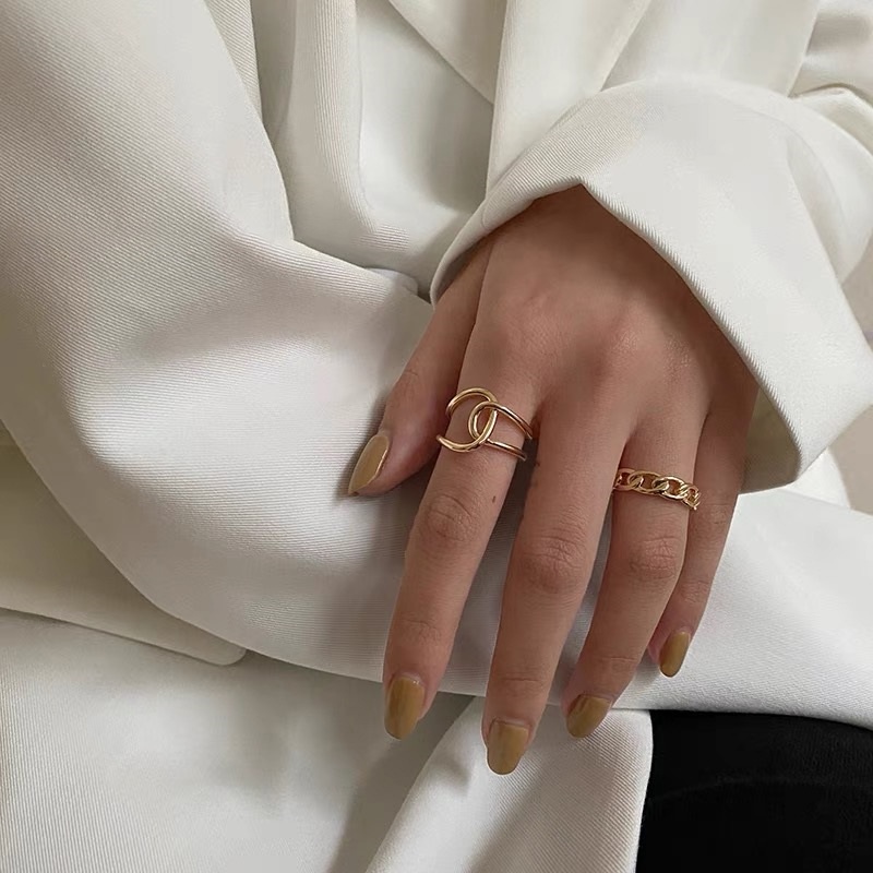 YEEZII 5pcs / Set Cincin Model Terbuka Adjustable Warna Emas Gaya Retro Untuk Wanita