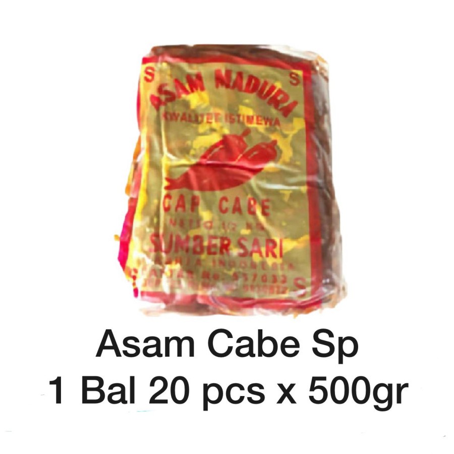 

Asem Jawa Asam Madura Cap Cabe Sumber Sari 1 Bal/Ball 20 pcs x 500gr
