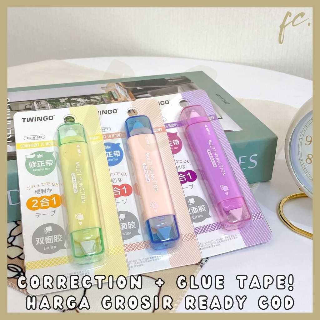 

2 in 1 Multifunction Glue + Correction Tape / Tip Ex / Tipe X / Penghapus Pulpen Kertas Multifungsi Twingo TG-B1813 Pastel Solid Color Grosir Ready COD
