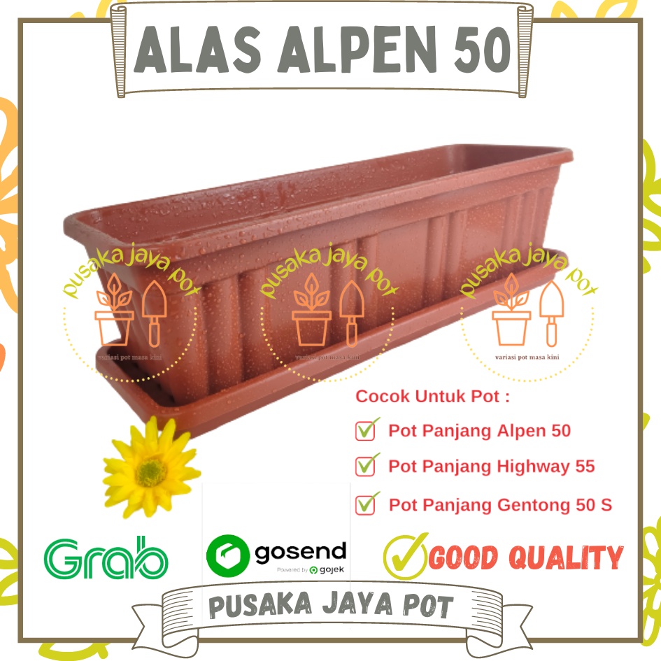 Pot Panjang Alpen 50+Tatakan Putih Hitam Hijau Coklat Merah Bata Pot Bunga Segi Panjang 50cm 70cm Po