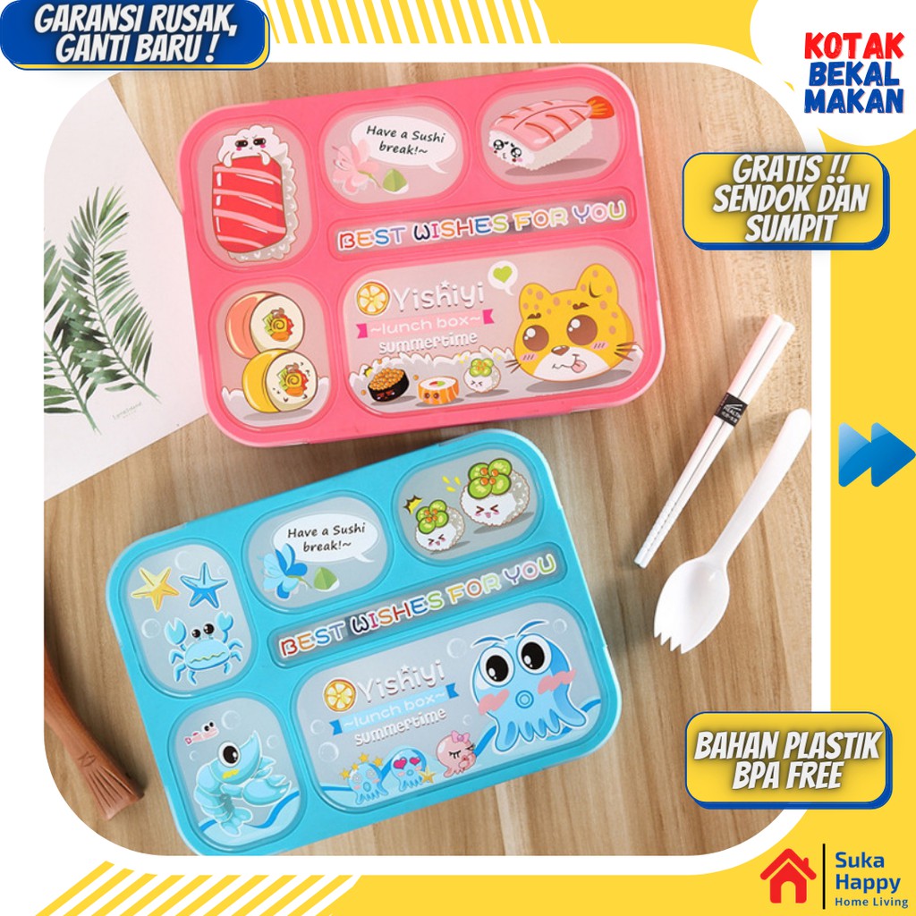 Tepak Makan Anak Tepak Nasi Yooyee Makan Sekat Bekal Makanan Sekolah Anak Gratis Sendok dan Sumpit