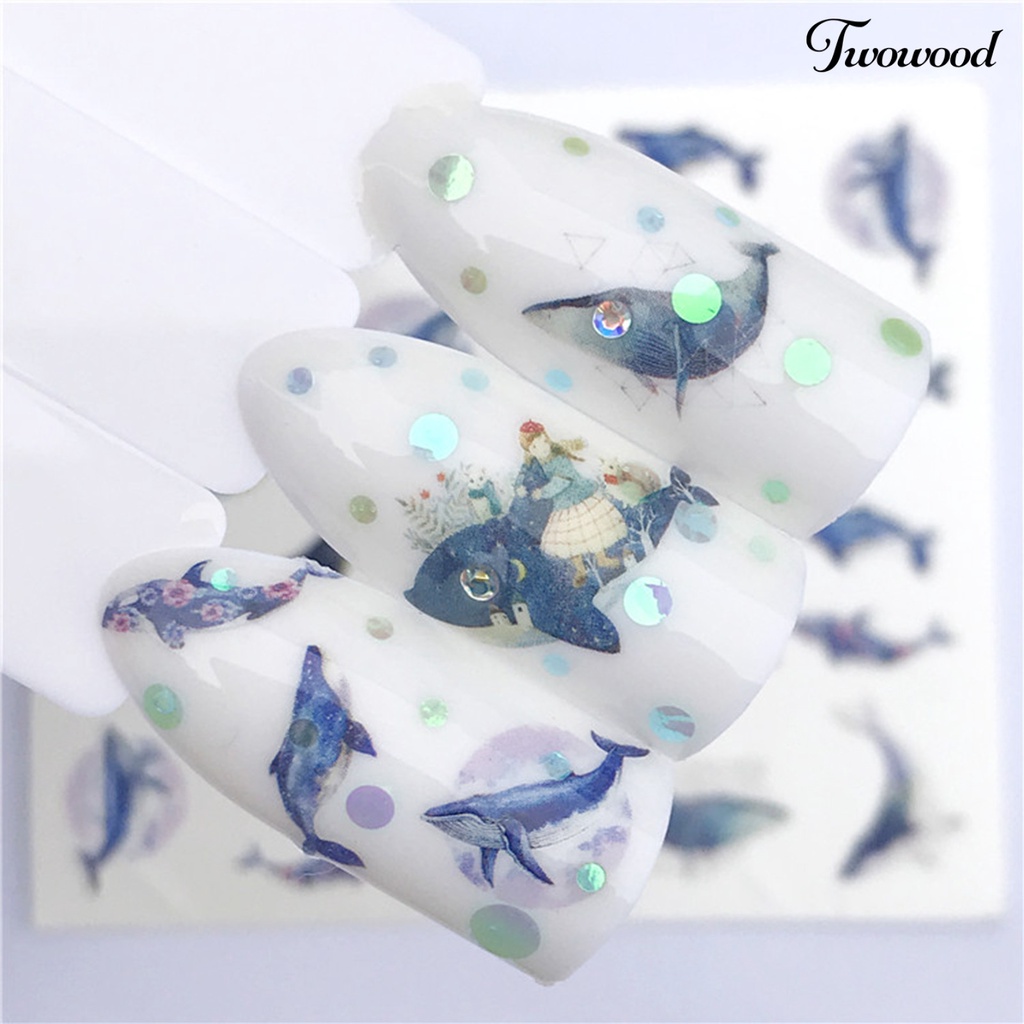 Twowood Stiker Kuku 2D Motif Rusa / Serigala Untuk Dekorasi Nail Art