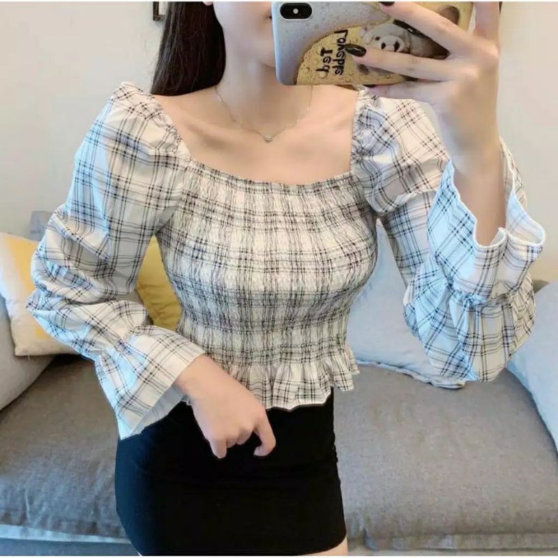 Shaletta Blouse Atasan Wanita Bahan Katun Kotak Zara
