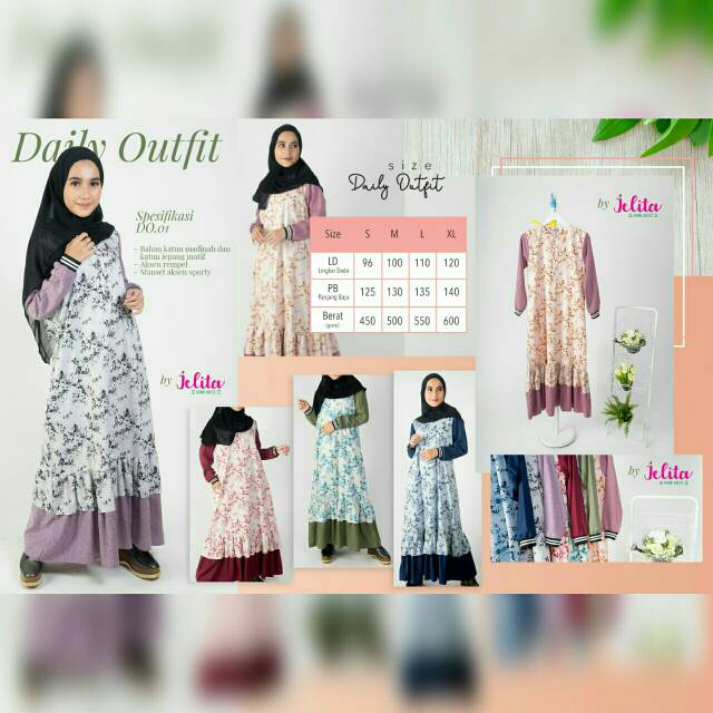 Daily Outfit Jelita Dress/Gamis Kombinasi/Gamis Katun Jepang/Gamis Katun Madinah/Jelita Homedress