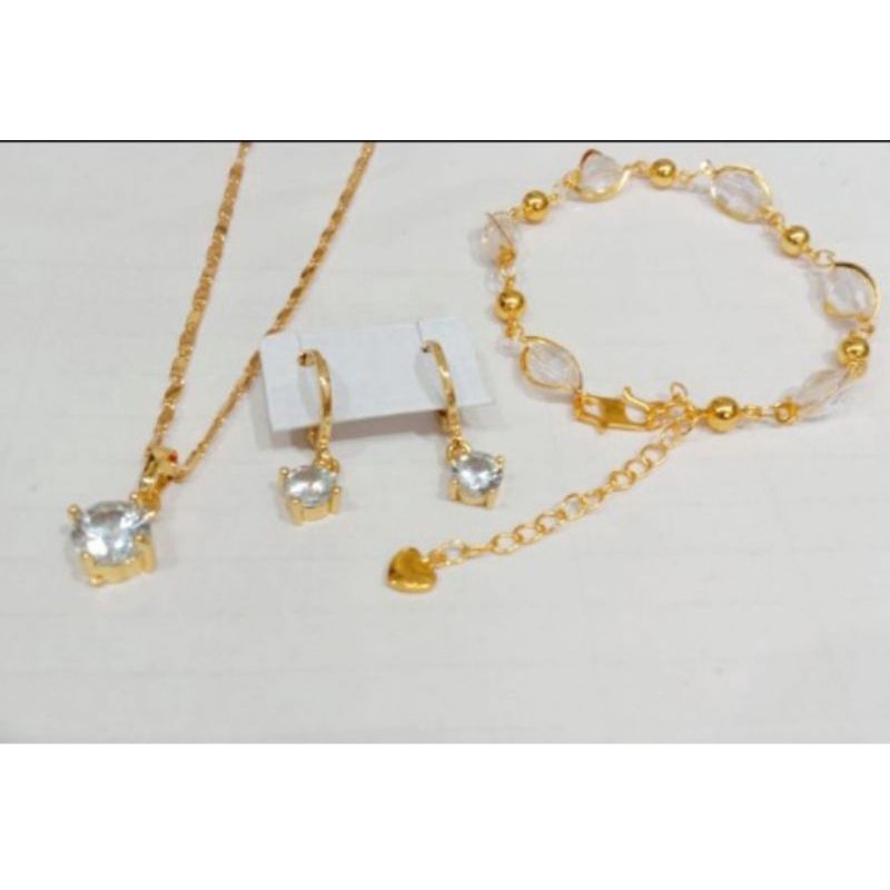 Set perhiasan wanita mata satu lapis emas 22k