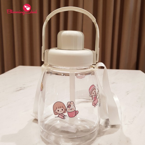 Botol Minum Anak Big Belly Children's Cup Bottle Tutup Putar dengan Gagang dan DIY Sticker 1100ml (H486)