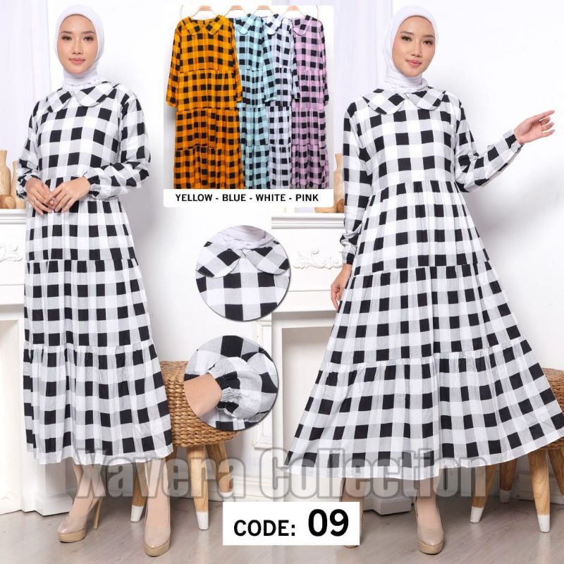 XC - Midi Dress 09 / Midi Dress Kotak / Dress Terbaru / Dress Flannel