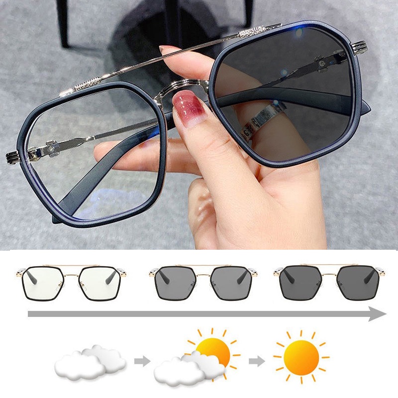 Kacamata Anti Radiasi Lensa Photochromic Dengan Frame Metal Untuk Pria / Wanita