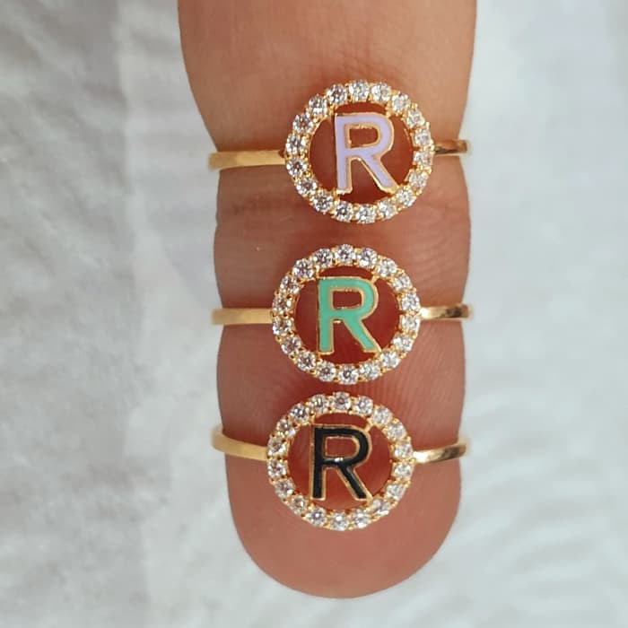 cincin huruf R cat mata ad emas 70% 700 70 %