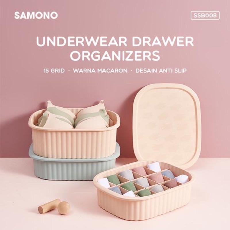 SAMONO SSB008 15 Sekat Box Kotak Penyimapanan Underwear dengan Tutup Tempat Organizer Storage Box