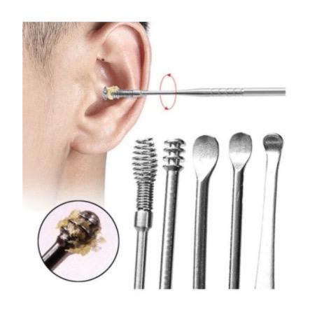 Korek kuping Alat Pembersih kotoran telinga ear wax 5 in 1 Stainless steel besi earwax