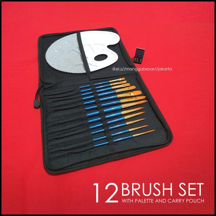

12 Pcs Brush Set With Palette ( Set Kuas Lukis )