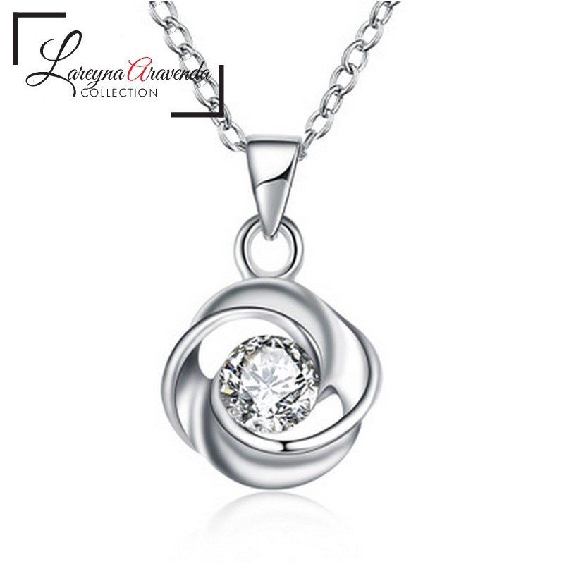 Kalung Titanium Asli + Liontin Model Bunga Crystal Kristal Zirconia KL056