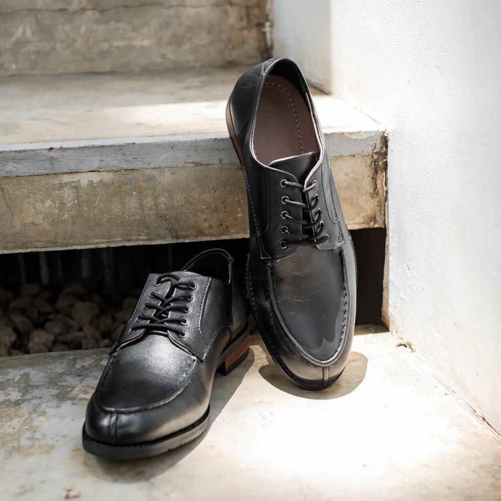 Harvard Black | Sepatu Kulit Asli Hitam Pria Casual Kerja Cowok Kantor Pantofel | Lvnatica x FORIND