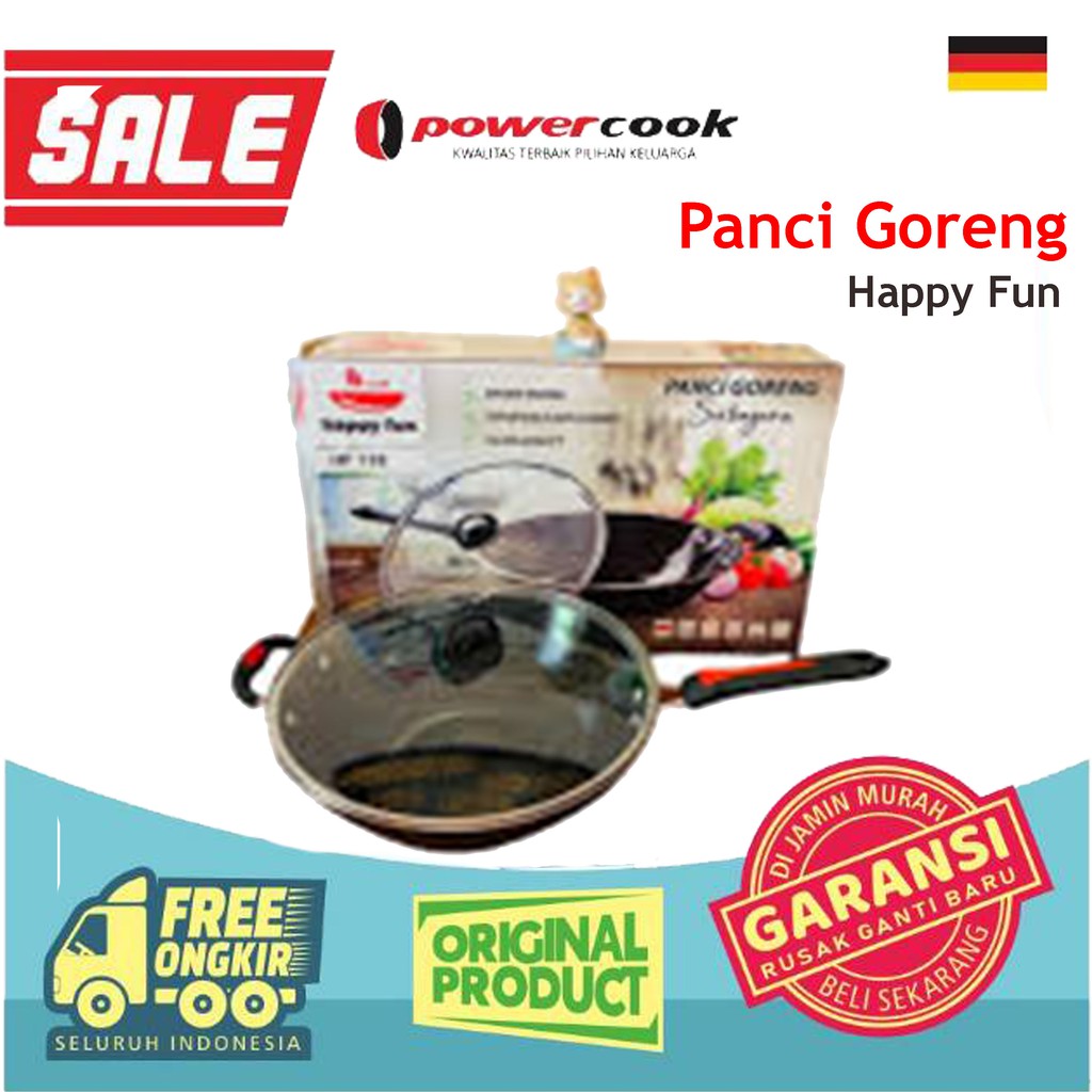 Panci Goreng Happy Fun Wajan Enamel Gagang Serbaguna 32 cm BONUS tutup kaca