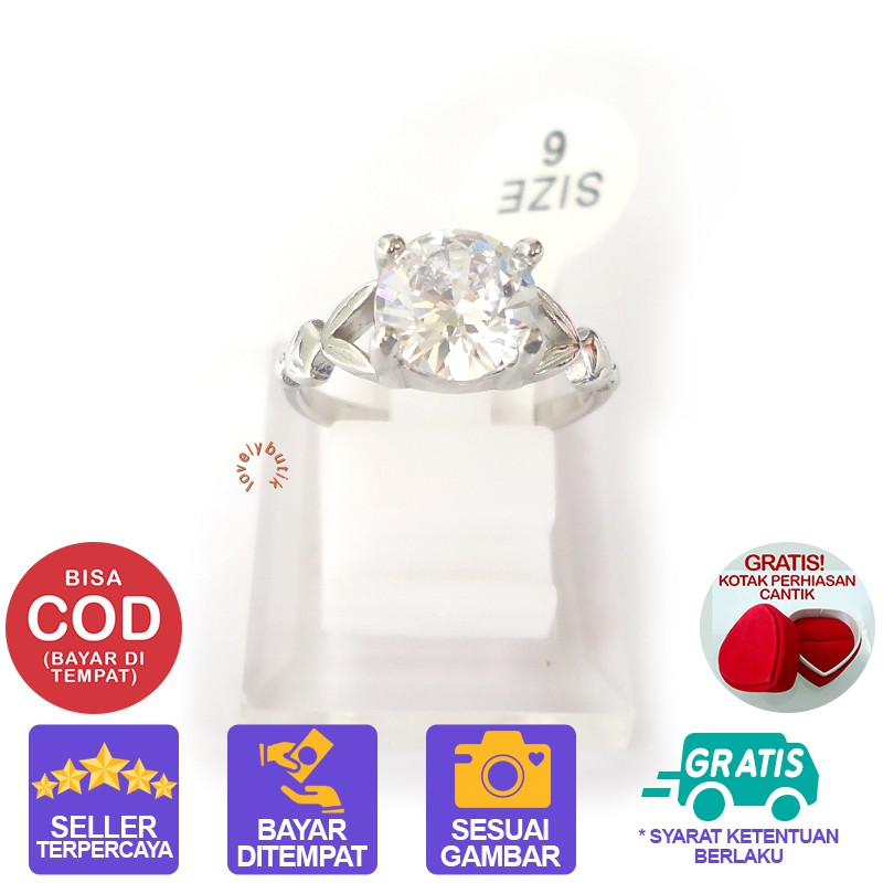 Lovelybutik Cincin Titanium Anti Karat Dewi Cincin Wanita Model Permata Besar Cubic Zirconia