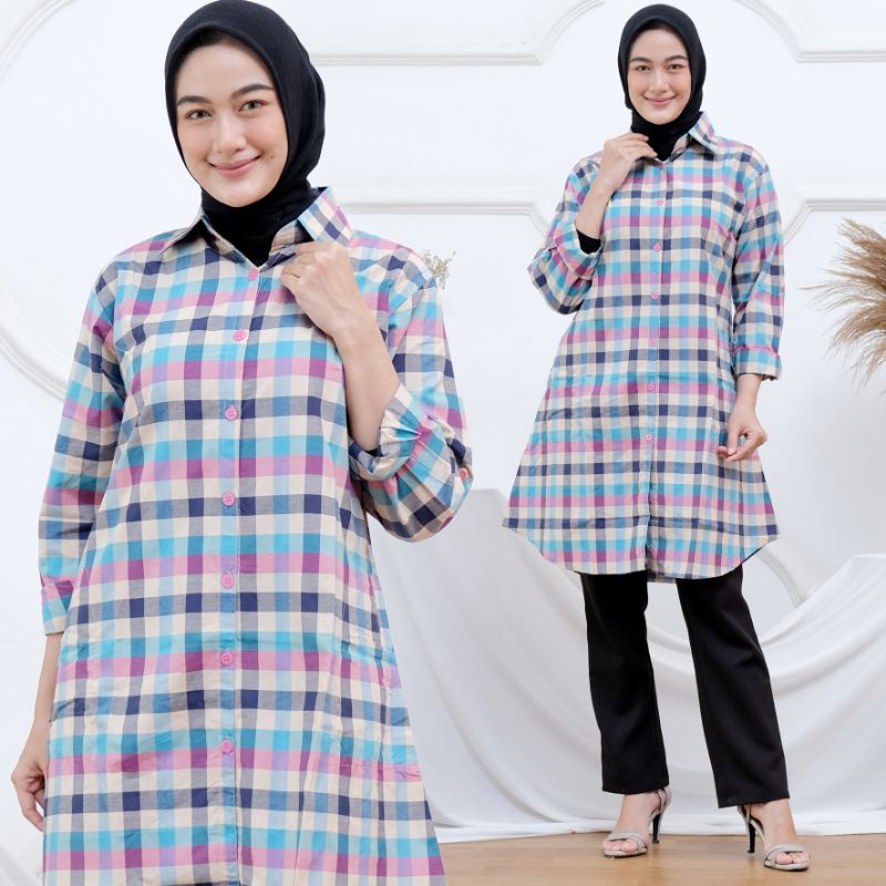 TUNIK KOTAK KATUN MIRA MOTIF TERBARU /Tunik katun Burberry