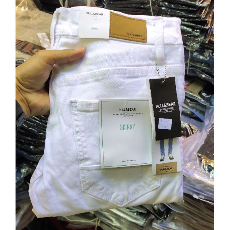 Celana Panjang Jeans pria warna putih bersih/LESVARINGO