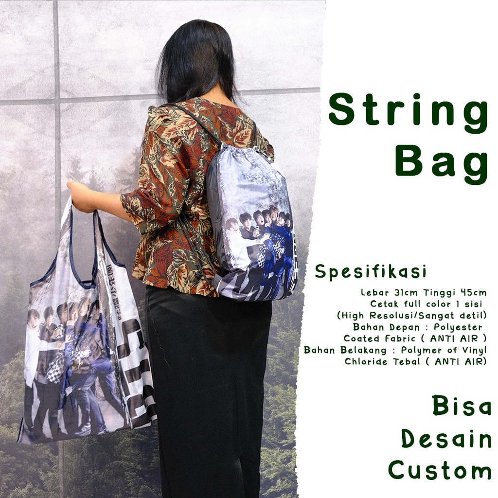 String Bag Tas Serut Pria Wanita Motif Desain Custom Murah