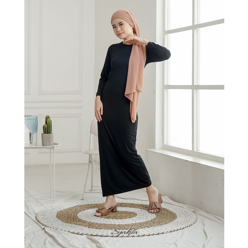 Syakila-Inner Dress Lengan Panjang// Leher Bulat// Spandek Stretch Knit// Inner Dress Span// Inner Long Dress