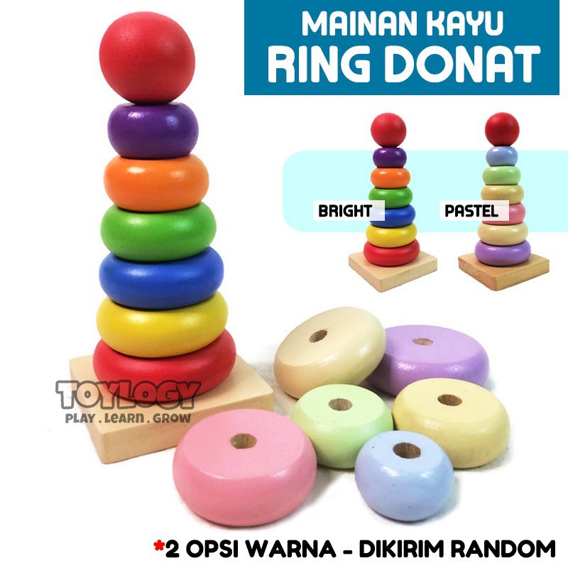  Mainan  Edukasi Anak Kayu  Balok Susun  Ring Donat Wooden 