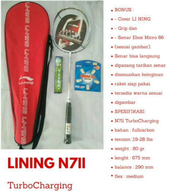 Raket Bulutangkis Lining N7ii Free tas+senar+Grip Best seller Termurah