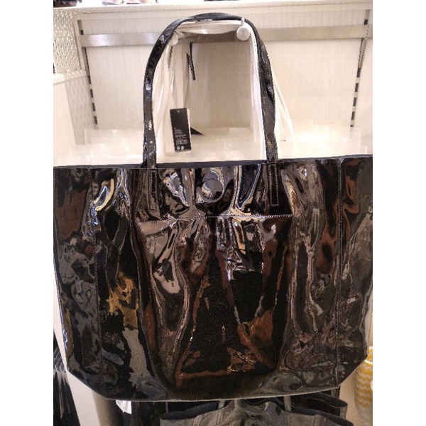 TAS H&M TOTE BAG ORIGINAL GLOSSY SALE BLACK