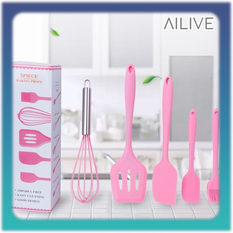 Spatula Set Silikon Tahan Panas Isi 5 / Alat Masak 5In1 Sutil Scrap Kocokan Silicone