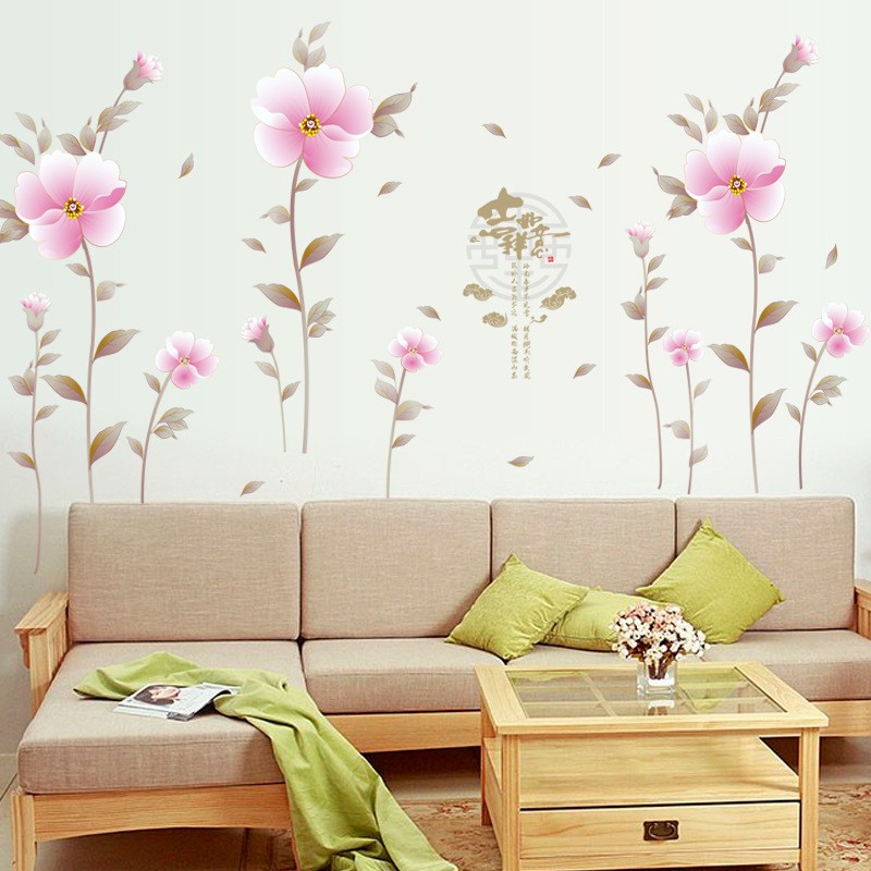 RELIZA WALLSTICKER BUNGA PINK FLOWERS HOME DECOR HIASAN DINDING