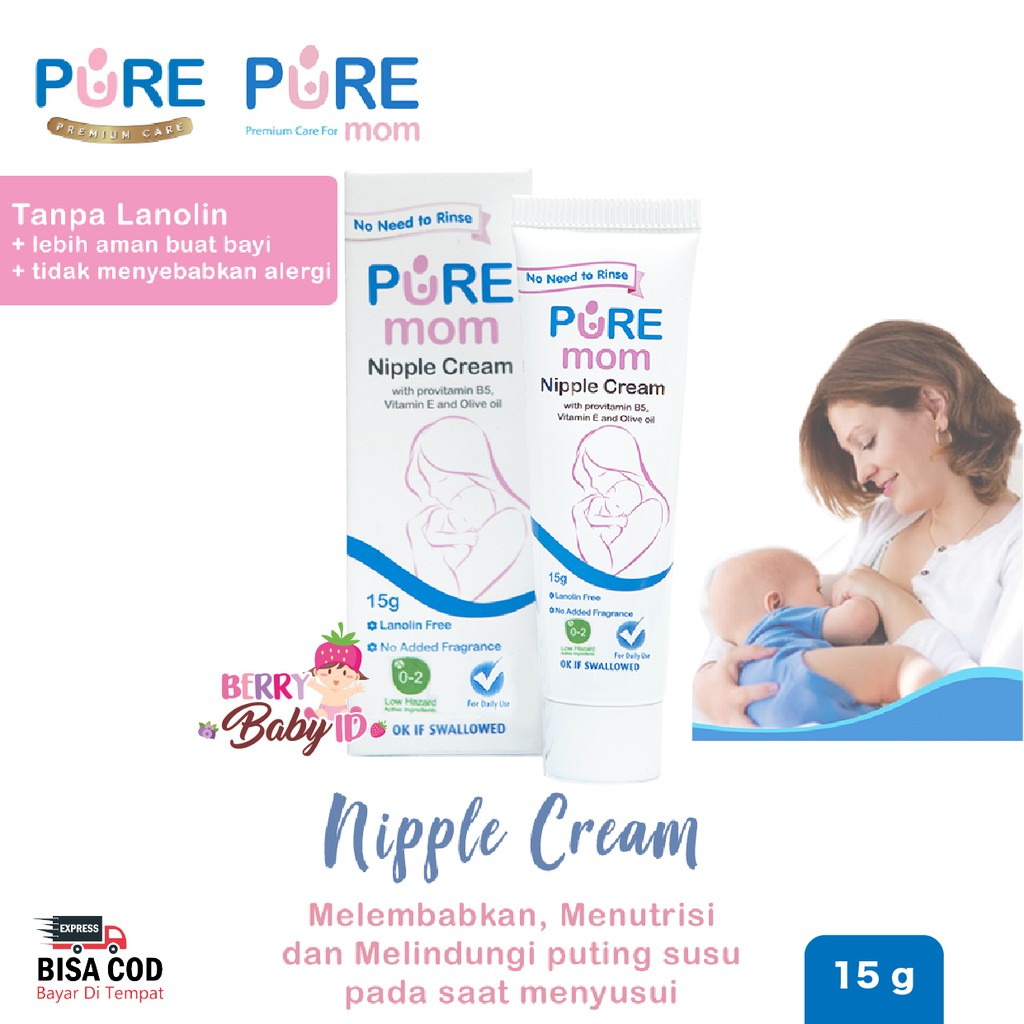 Pure Mom Nipple Cream Mencegah Mengatasi Luka Lecet Puting Ibu Pure BB PureBB Berry Mart