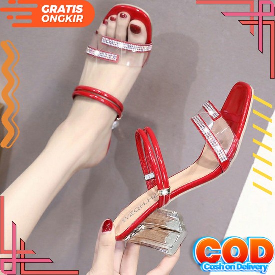 Sendal Heels Tali Wanita Kekinian High Hils Hak Tinggi Tahu Kaca Jinjit Hills Ibu Ibuibu Kondangan H